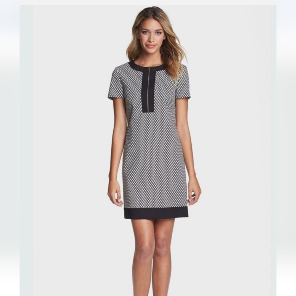 Tahari Arthur S Levine Black & White Geometric Zippered Sheath Dress Size 16